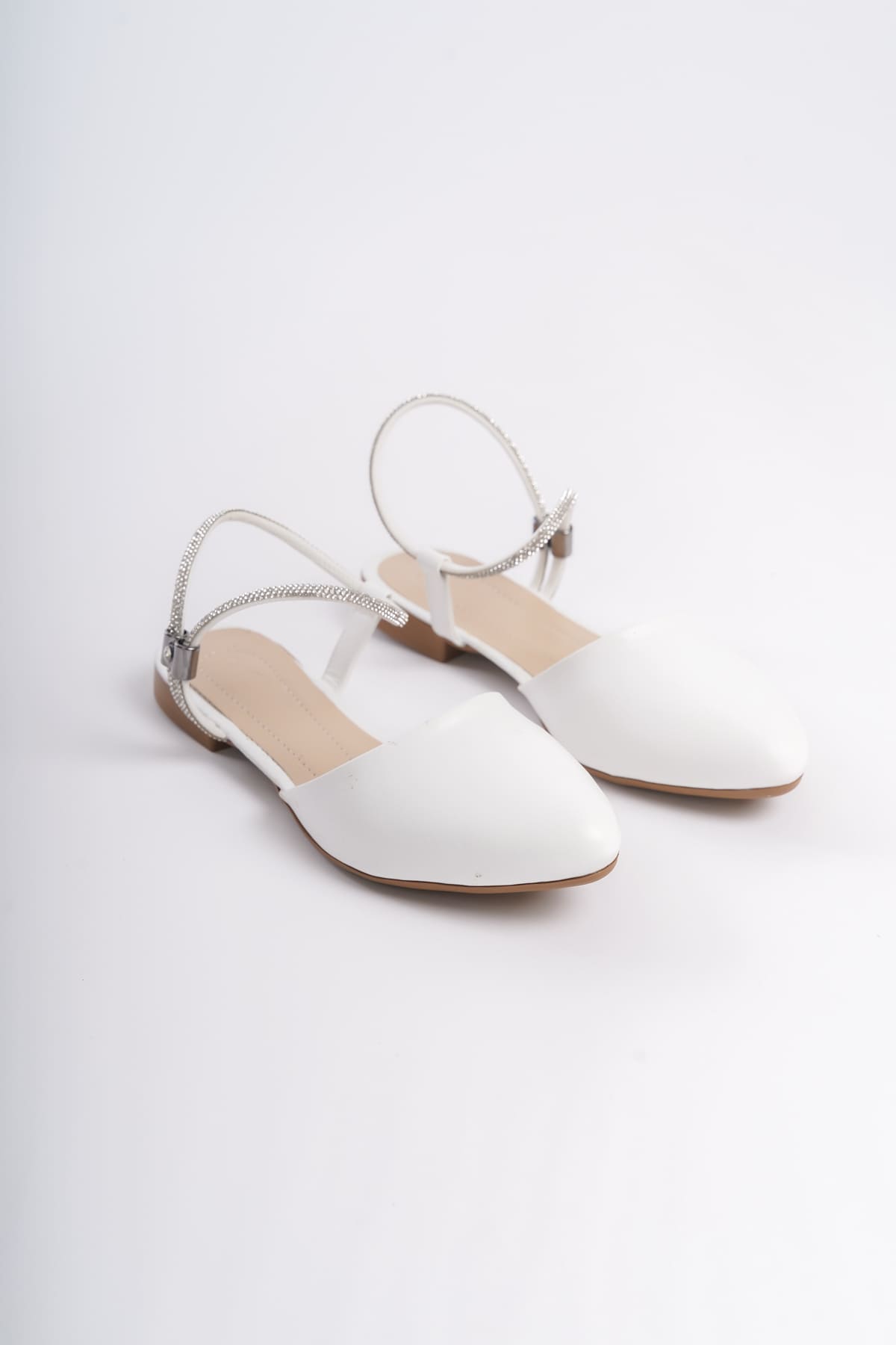 Lisinya948 NA Lastikli Ortopedik Rahat Taban Bilekten Taş Detaylı Kadın Babet Ayakkabı KT Beyaz
