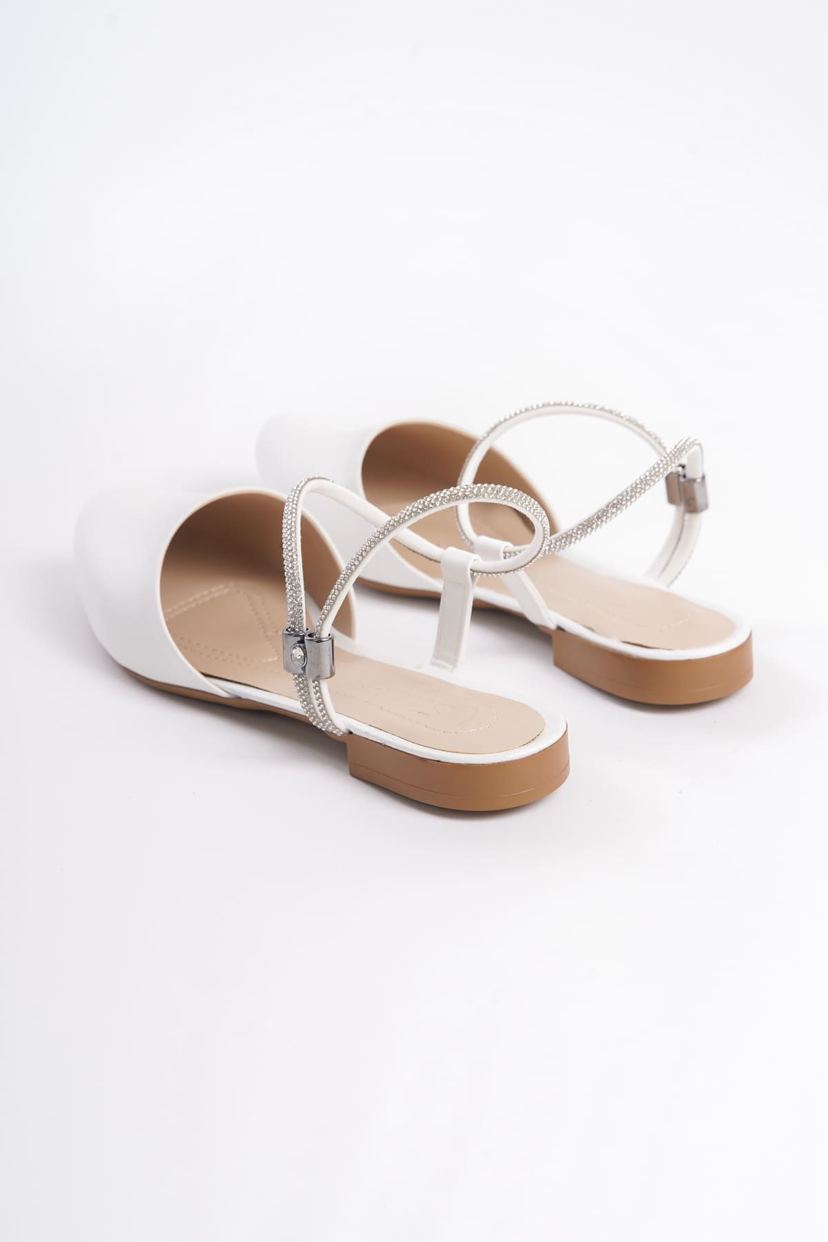 Lisinya948 NA Lastikli Ortopedik Rahat Taban Bilekten Taş Detaylı Kadın Babet Ayakkabı KT Beyaz
