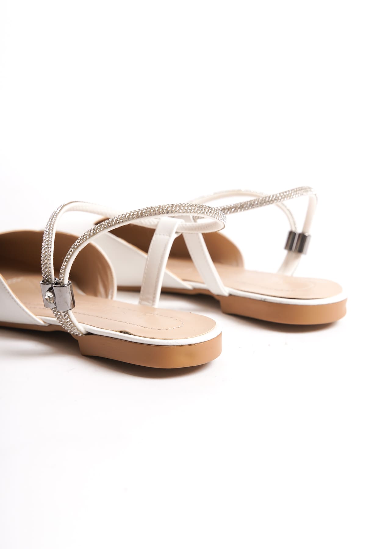 Lisinya948  Lastikli Ortopedik Rahat Taban Bilekten Taş Detaylı Kadın Babet Ayakkabı KT Beyaz