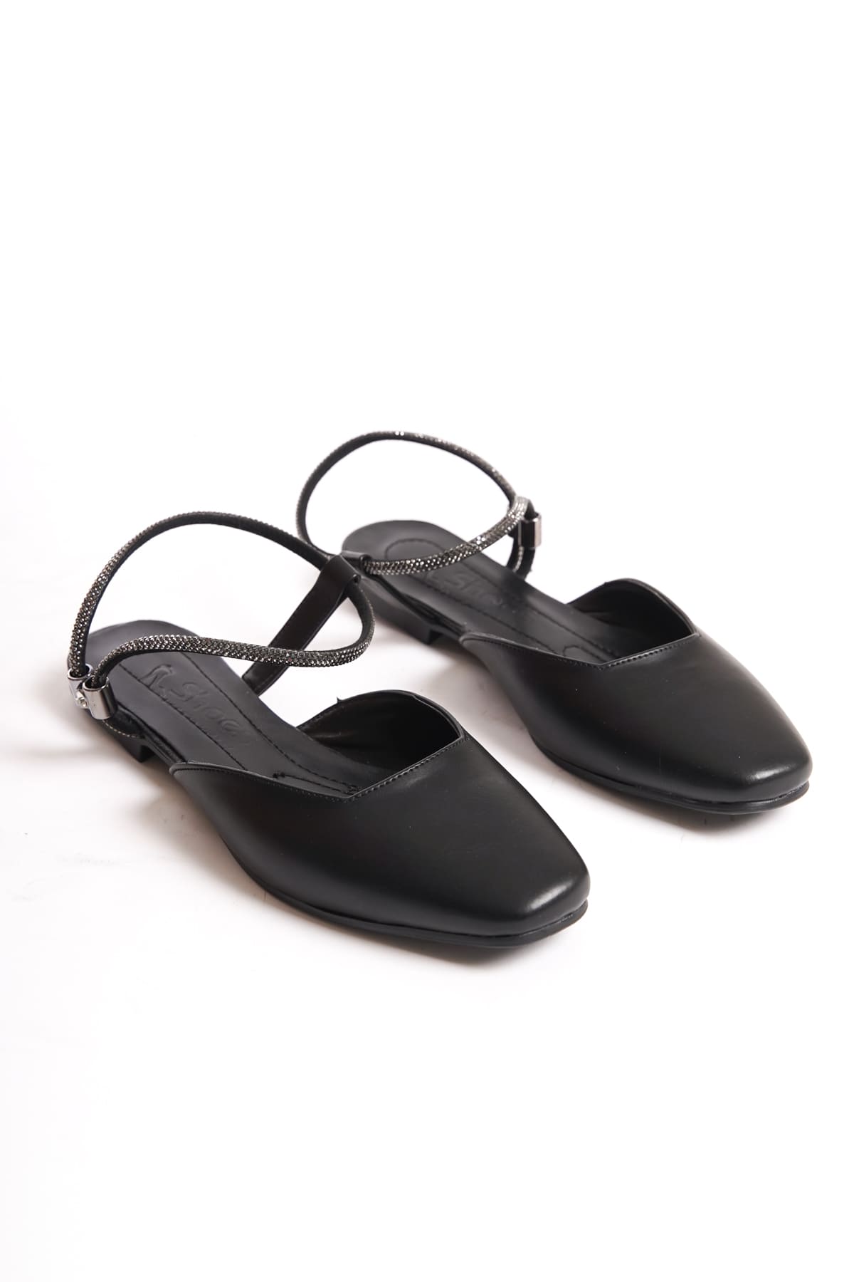 Lisinya948  Lastikli Ortopedik Rahat Taban Bilekten Taş Detaylı Kadın Babet Ayakkabı ST Siyah