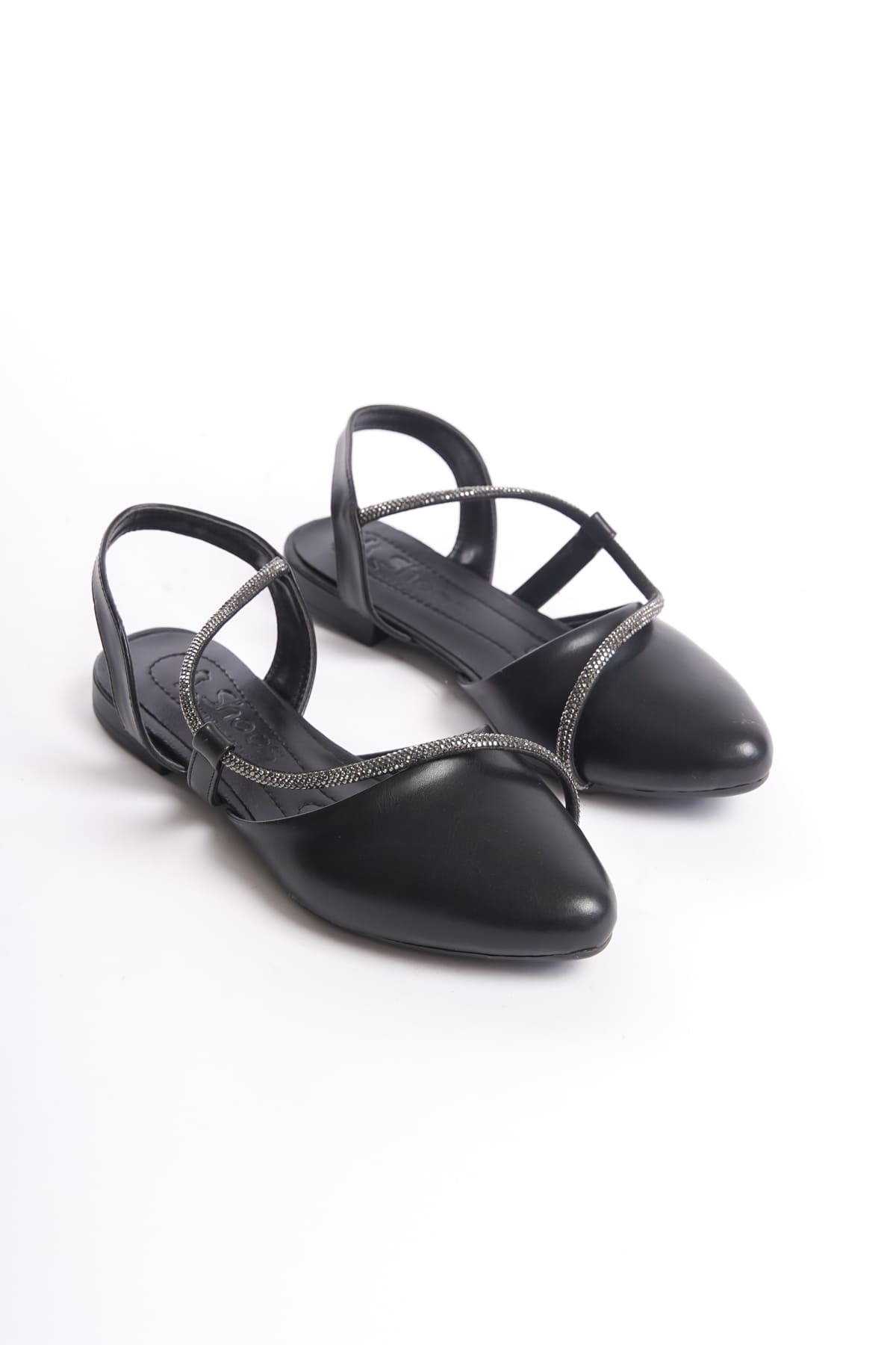 Lisinya948  Lastikli Ortopedik Rahat Taban Taş Detaylı Kadın Babet Ayakkabı ST Siyah
