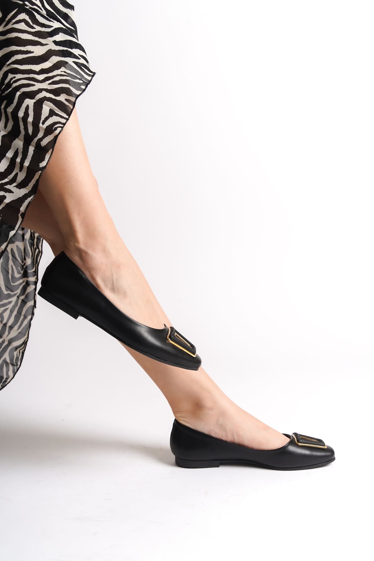 Lisinya948  Bağcıksız Ortopedik Rahat Taban Toka Detaylı Kadın Babet Ayakkabı ST Siyah
