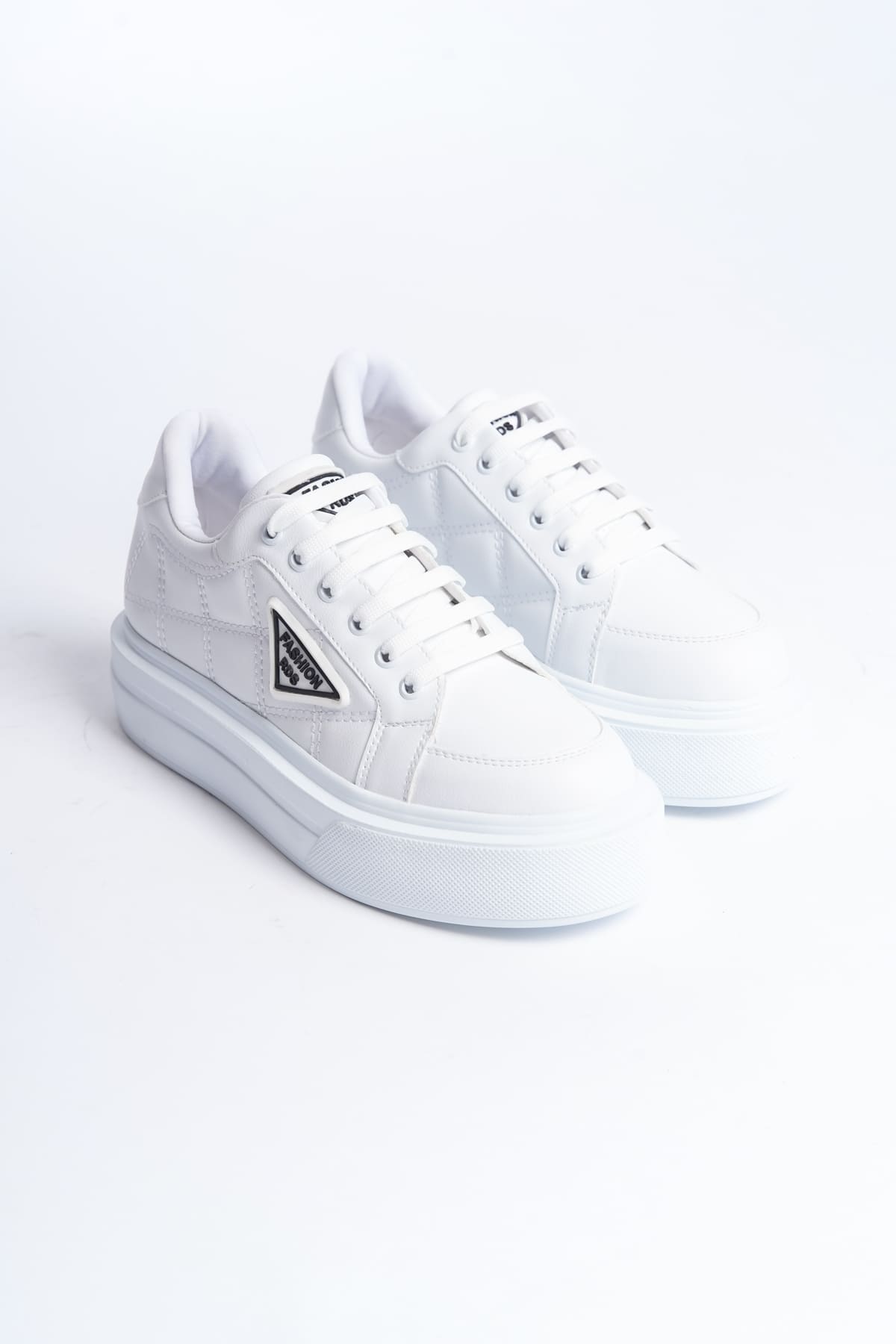 Lisinya948  Bağcıklı Ortopedik Taban Desenli Kadın Sneaker Ayakkabı BT Beyaz