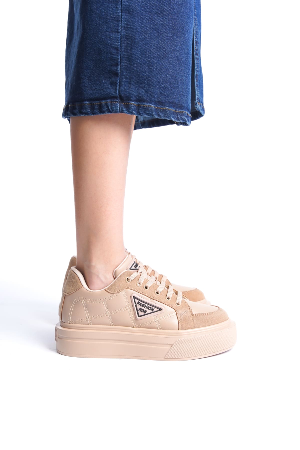 Lisinya948  Bağcıklı Ortopedik Taban Desenli Kadın Sneaker Ayakkabı TT Ten