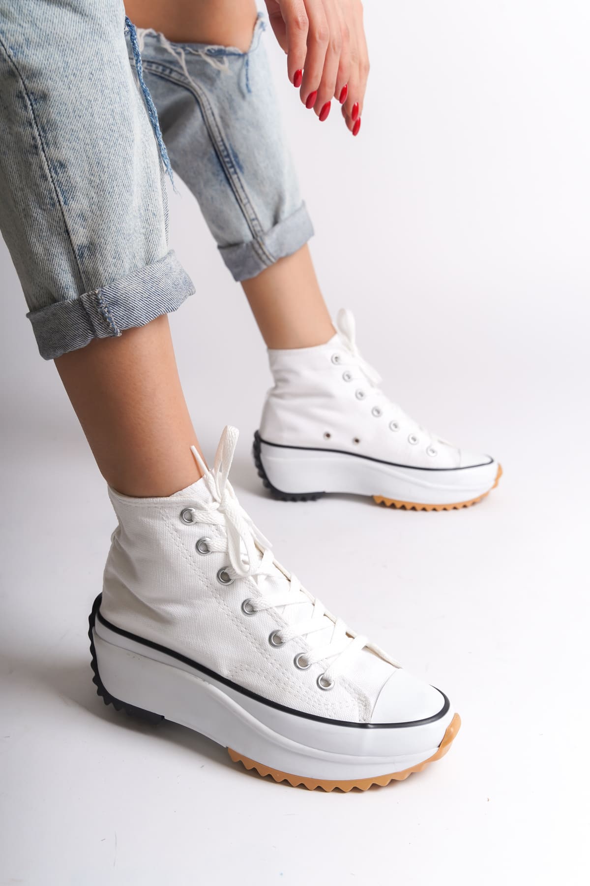 Lisinya948  Bağcıklı Ortopedik Taban Kadın Sneaker Ayakkabı BT Beyaz