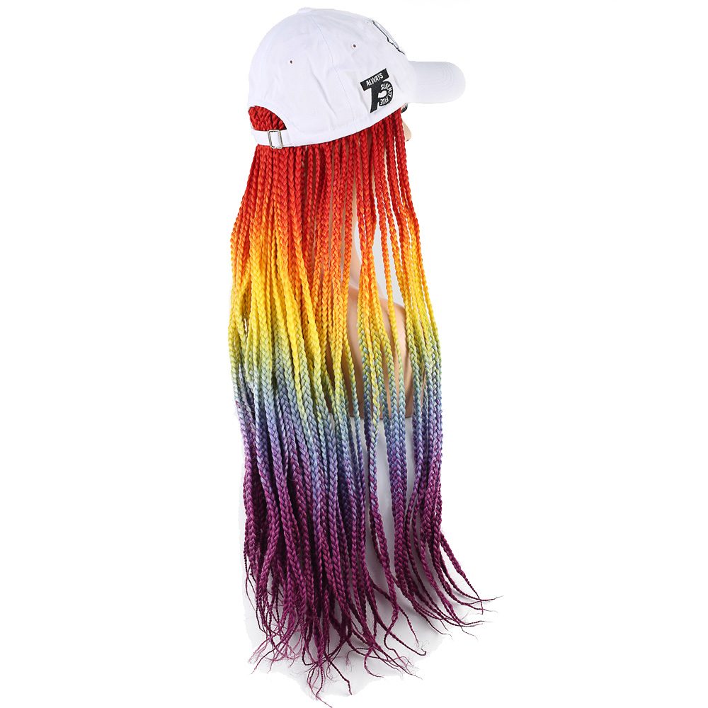 Lisinya201 Beyaz Şapkalı Örgü Peruk / Turuncu / Sarı / Mavi / Mor Ombreli