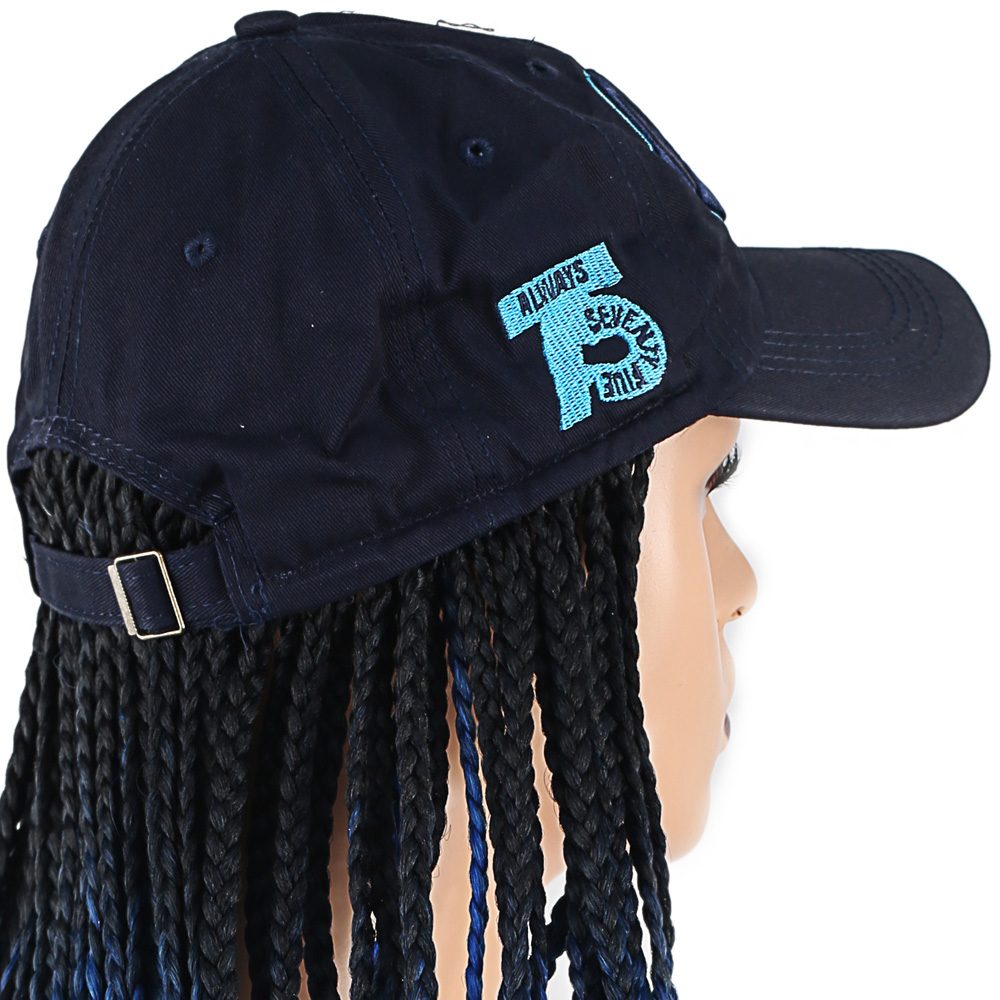 Lisinya201 Lacivert Şapkalı Örgü Peruk / Siyah / Koyu Mavi / Turkuaz Ombreli