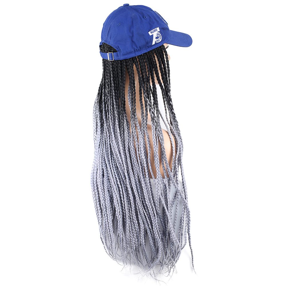 Lisinya201 Mavi Şapkalı Örgü Peruk / Siyah / Açık Gri Ombreli