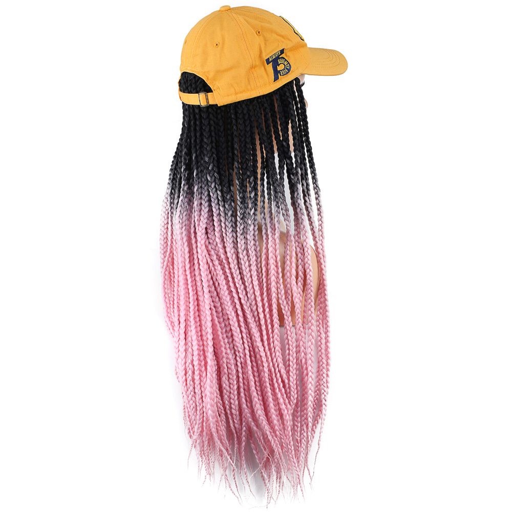 Lisinya201 Sarı Şapkalı Örgü Peruk / Siyah / Şeker Pembe Ombreli