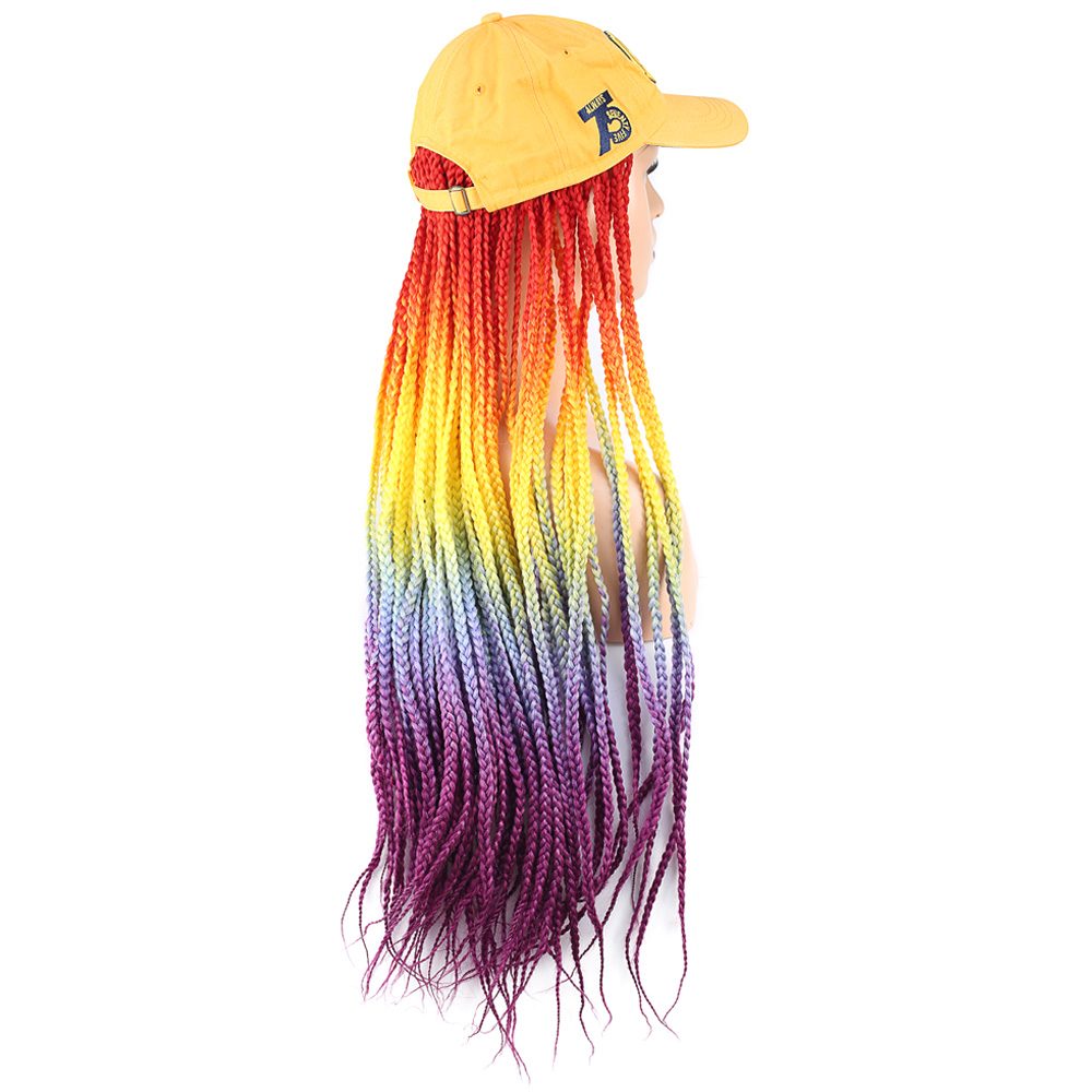 Lisinya201 Sarı Şapkalı Örgü Peruk / Turuncu / Sarı / Mavi / Mor Ombreli