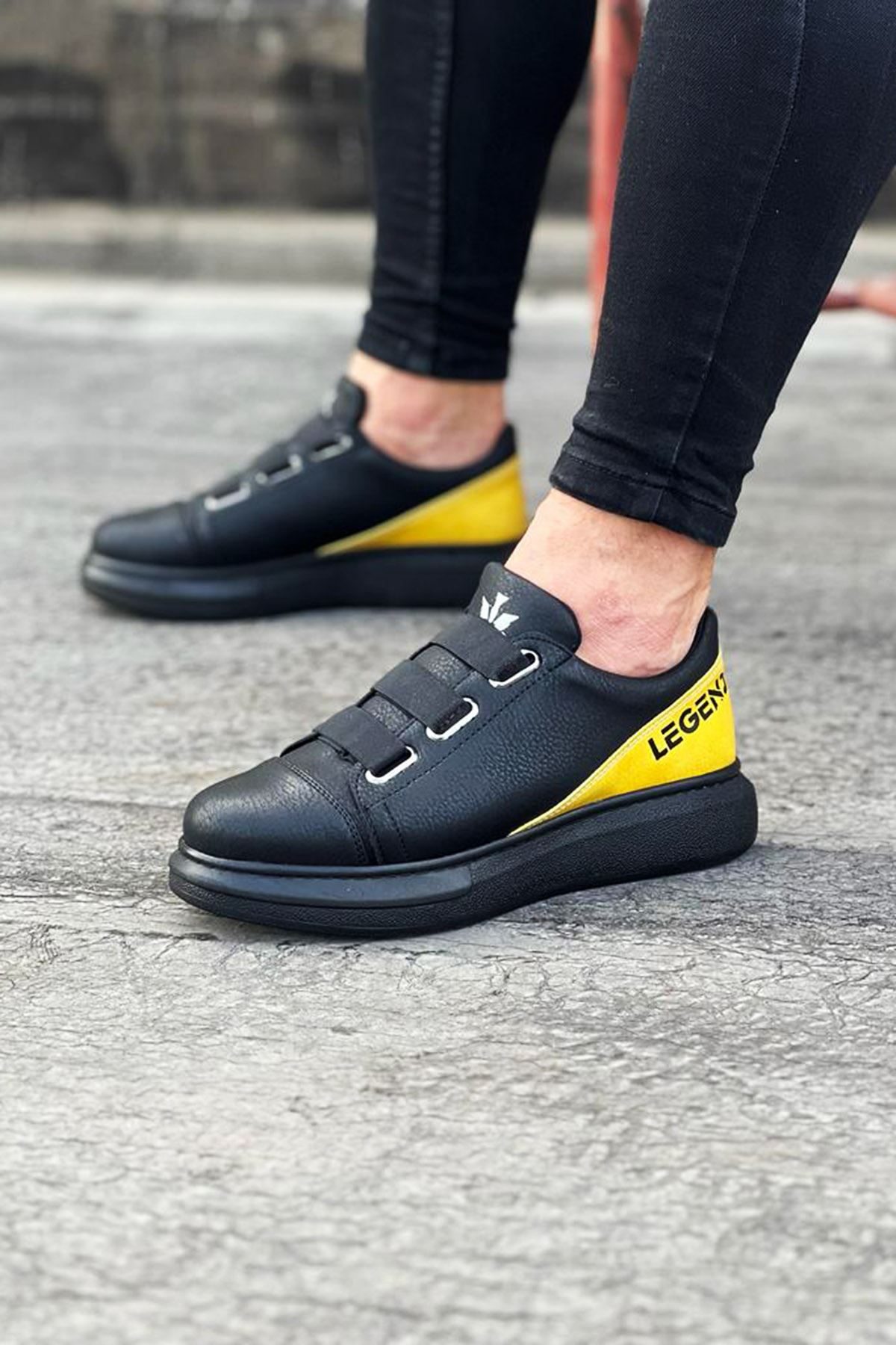 Lisinya946   Bant Legend Kömür Sarı Kalın Taban Casual Erkek Ayakkabı