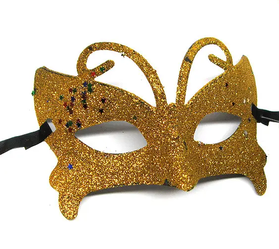Altın Renk Simli Kelebek Kostüm Partisi Maskesi 10x13 cm (Lisinya)