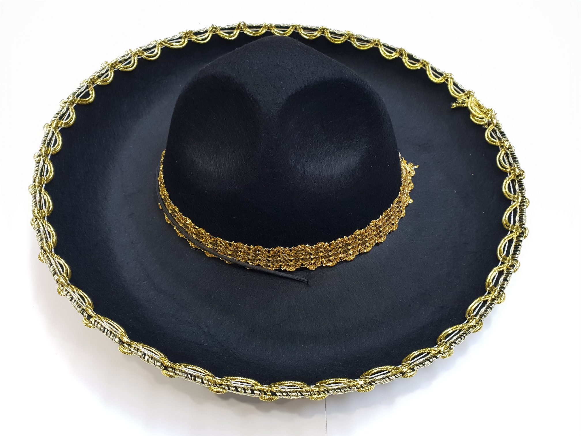 Altın Renk Şeritli Meksika Mariachi Latin Şapkası 55 cm Çocuk (Lisinya)