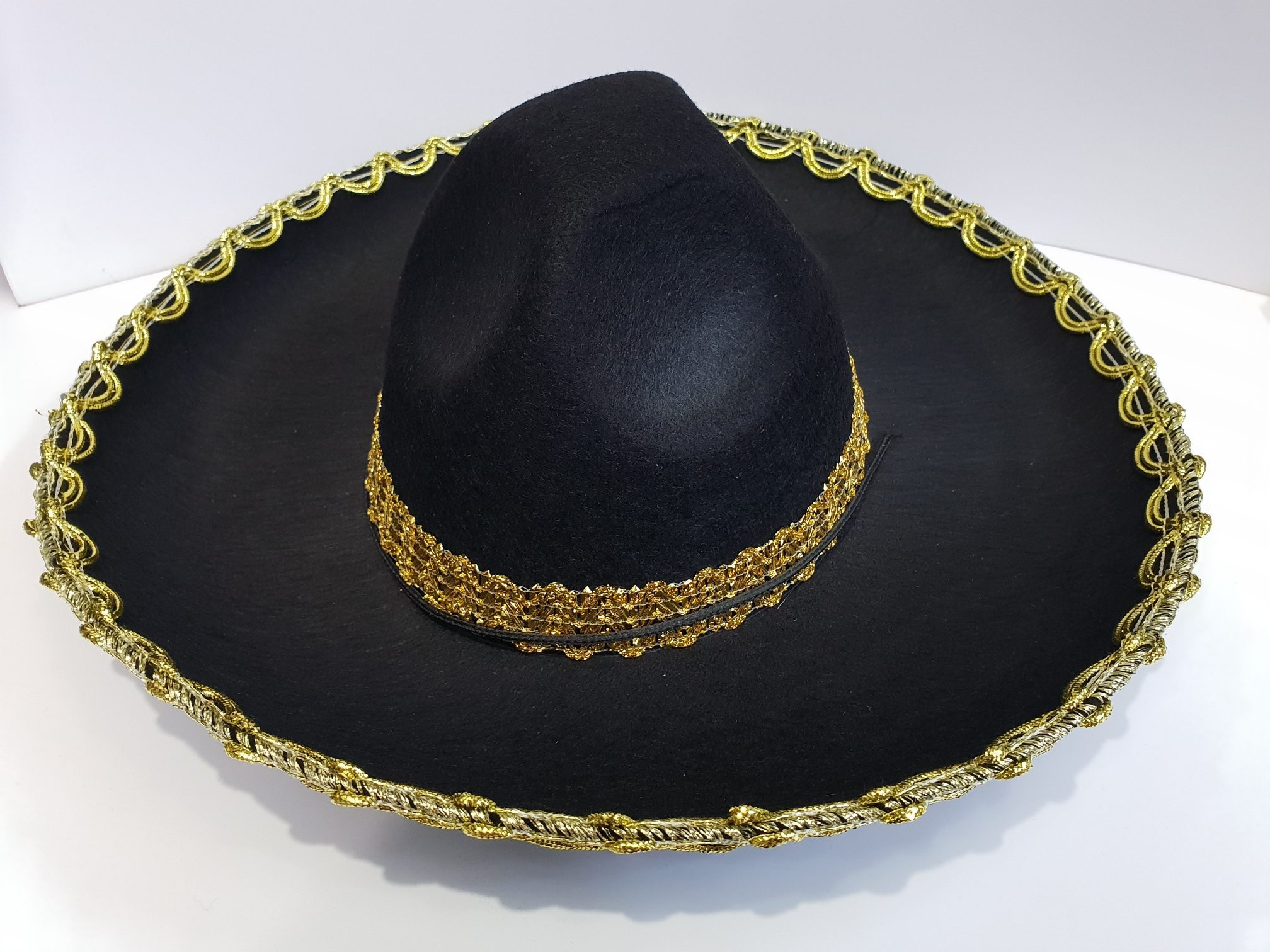 Altın Renk Şeritli Meksika Mariachi Latin Şapkası 55 cm Çocuk (Lisinya)