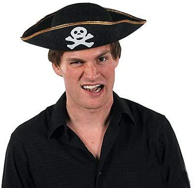 Altın Şeritli Siyah Renk Yayvan Denizci Korsan Şapkası Yetişkin 32x24 cm (Lisinya)