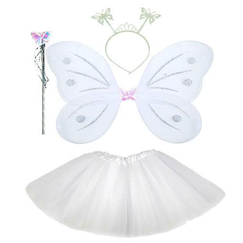 Beyaz Kelebek Kostümü - Beyaz Kelebek Kostüm Aksesuar Seti 4 Parça (Lisinya)