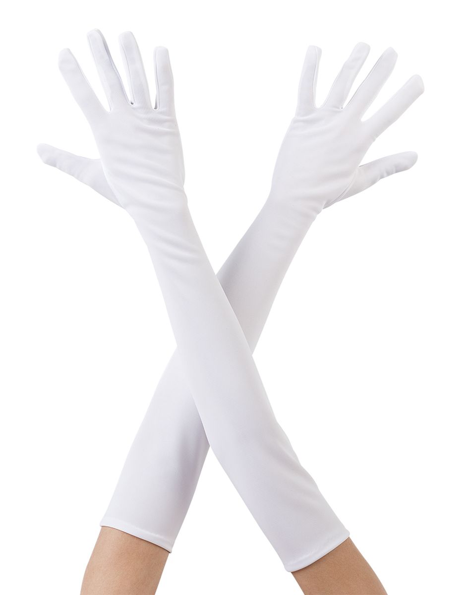Beyaz Renk Dirseğe Kadar Uzun Kumaş Eldiven 40 cm (Lisinya)