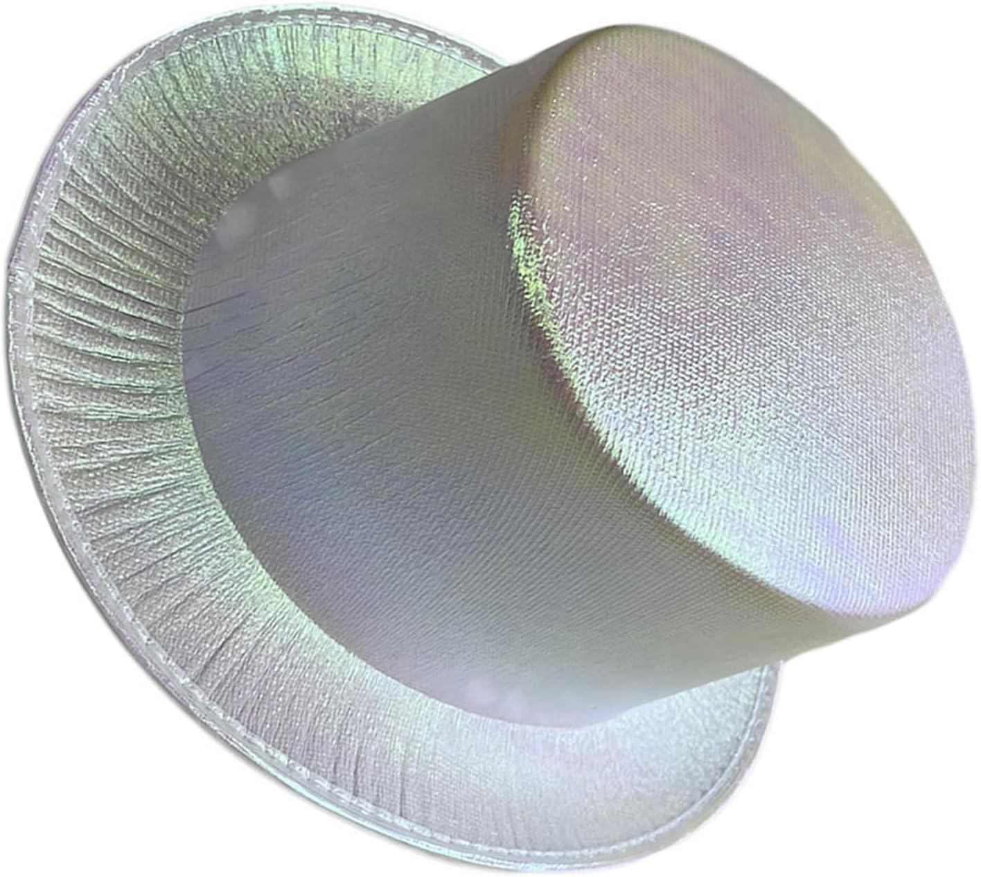 Beyaz Renk Işıltılı Hologram Kumaş Kaplama Fötr Silindir Şapka Yetişkin Boy  (Lisinya)