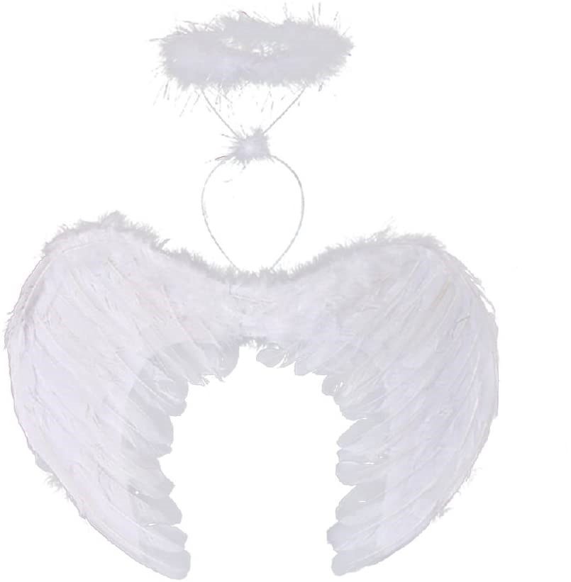 Beyaz Renkli Tüylü Bebek Melek Kanadı ve Tacı 30x45 cm (Lisinya)