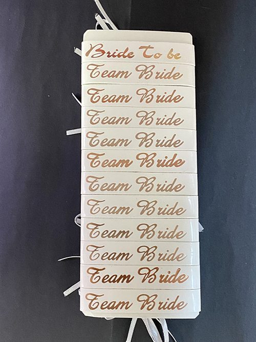 Bride To Be Bileklik - Team Bride Bileklik - Beyaz Üzeri Metalize Rose Yazılı 12 Adet (Lisinya)