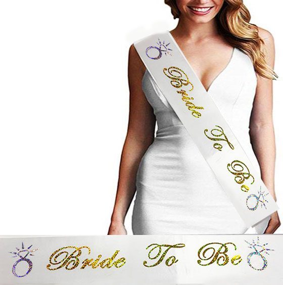 Bride To Be Saten Kuşak Beyaz Üzeri Hologramlı Metalize Altın Yazılı 160x9.5 cm (Lisinya)