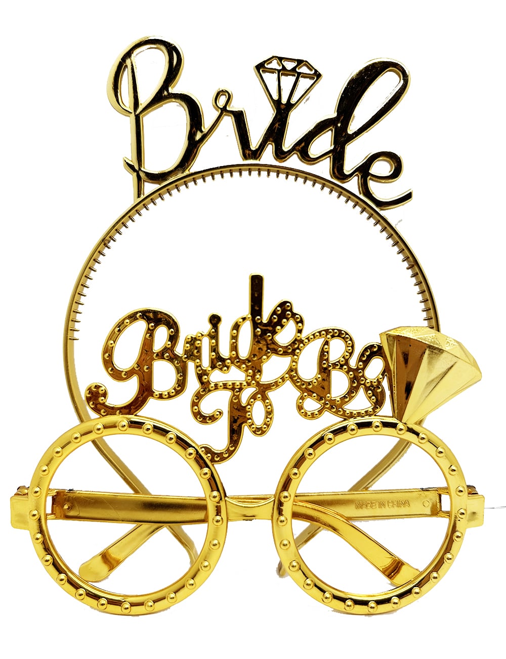 Bride Yazılı Taç ve Bride To Be Yazılı Gözlük Seti Altın Renk  (Lisinya)
