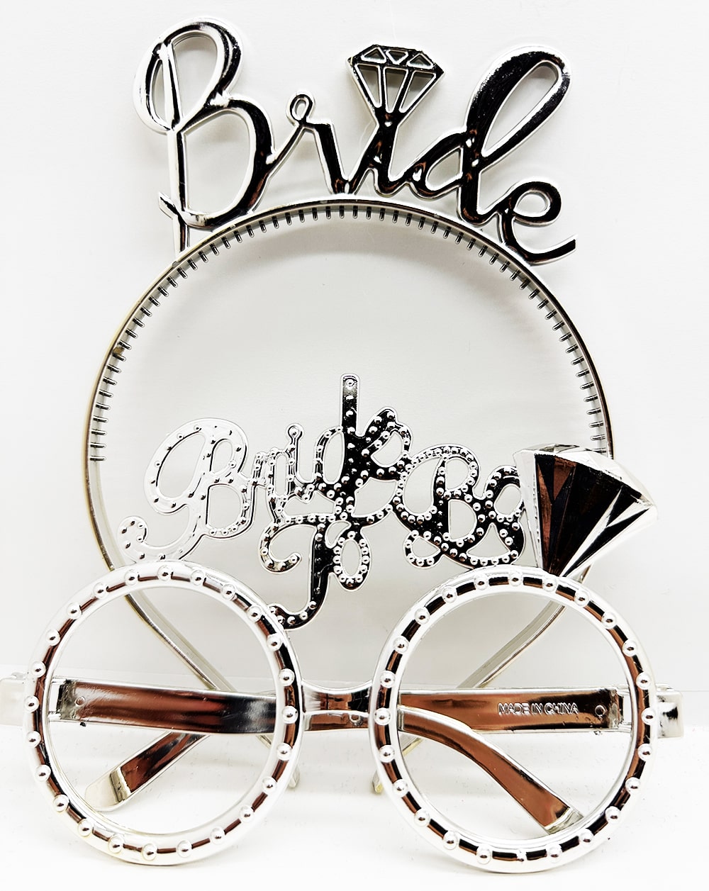 Bride Yazılı Taç ve Bride To Be Yazılı Gözlük Seti Gümüş Renk  (Lisinya)