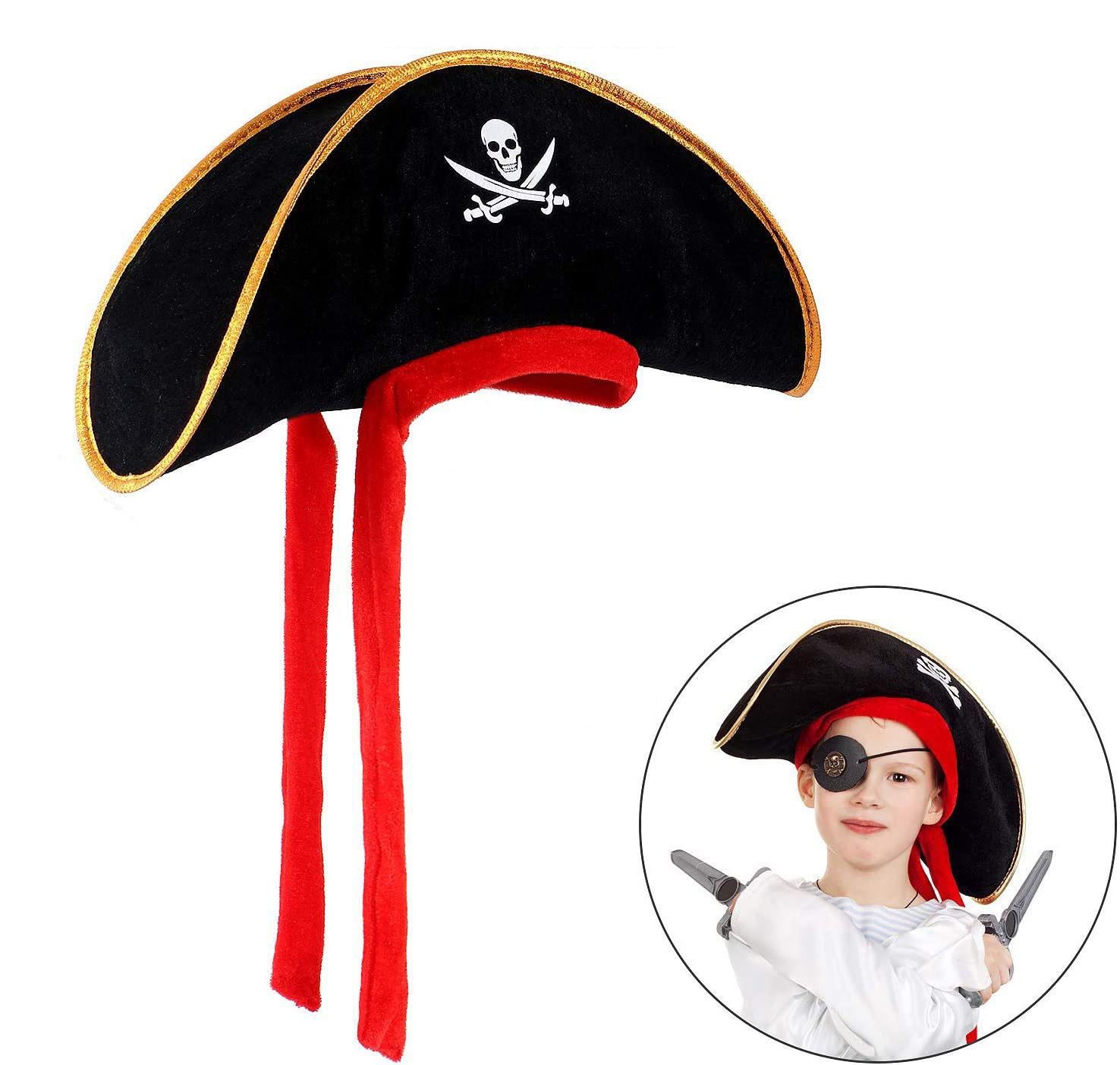 Çocuk Boy Kadife Jack Sparrow Denizci Kaptan Jack Korsan Şapkası 45x16 cm (Lisinya)