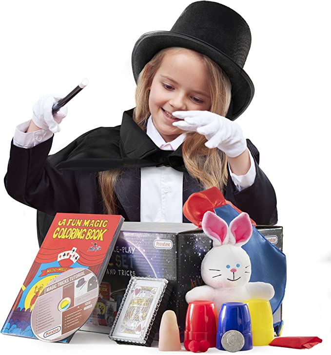 Çocuk Boy Siyah Sihirbaz Pelerini Siyah Sihirbaz Şapkası ve 7 Parça Sihirbazlık Oyunları  (Lisinya)