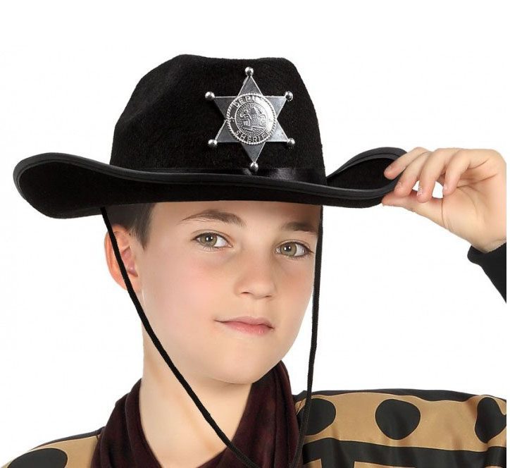Çocuk Kovboy Şapkası Sheriff Şapkası Siyah Renk (Lisinya)