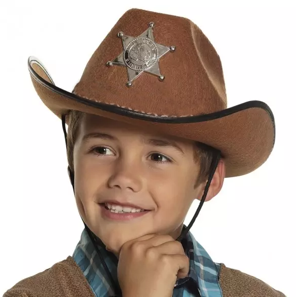 Çocuk Kovboy Şapkası - Vahşi Batı Kovboy Şerif Şapkası Kahve Renk (Lisinya)