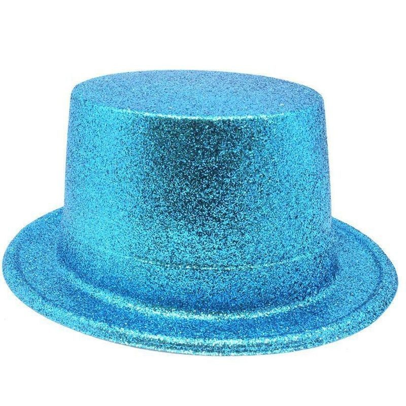 Floresan Mavi Renk Simli Uzun Fötr Melon Şapka 12 cm (Lisinya)