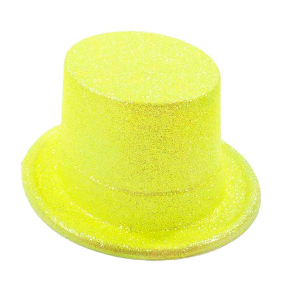 Floresan Sarı Renk Simli Uzun Fötr Melon Şapka 12 cm (Lisinya)