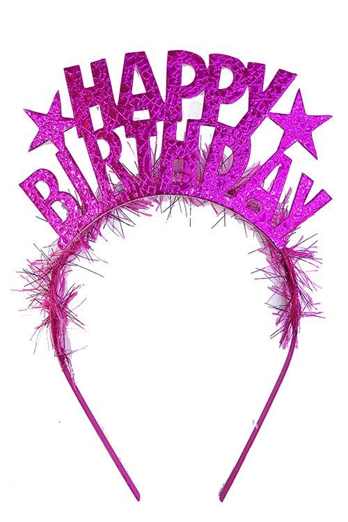 Fuşya Renk Happy Birthday Yazılı Eva Doğum Günü Parti Tacı (Lisinya)