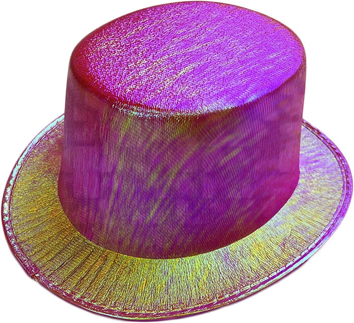 Fuşya Renk Işıltılı Hologram Kumaş Kaplama Fötr Silindir Şapka Yetişkin Boy  (Lisinya)