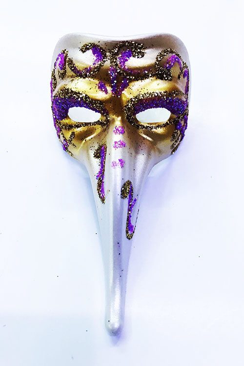 Fuşya Renk İşlemeli Seramik Malzemeden İmal Venedik Uzun Maske Magnet (Lisinya)