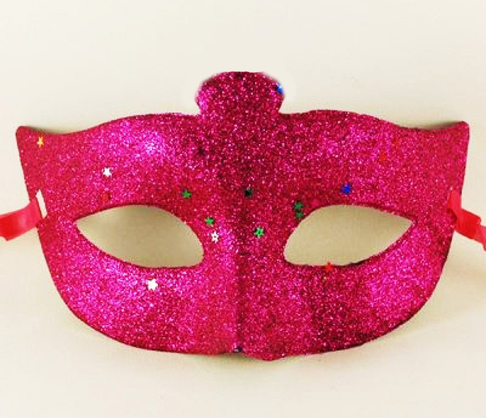 Fuşya Renk Simli Yıldızlı Kostüm Partisi Maskesi 17x10 (Lisinya)