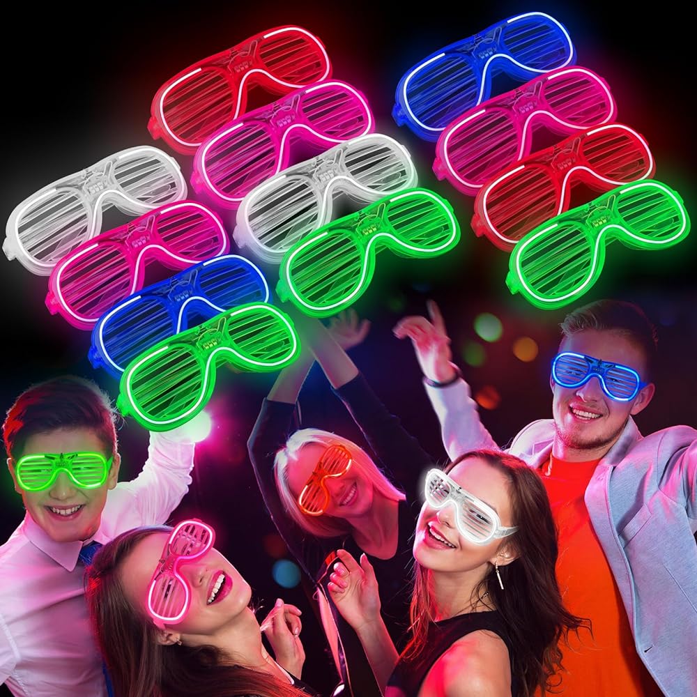 Glow Model 3 Farklı Fonksiyonlu Işıklı Panjur Parti Gözlüğü Karışık Renk 12 Adet (Lisinya)