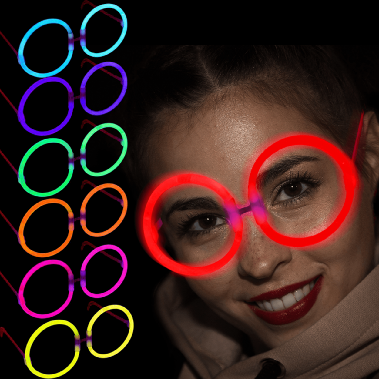 Glow Stick Parti Gözlüğü Glow Partisi Yuvarlak Şekilli Fosforlu Gözlük 6 Adet (Lisinya)