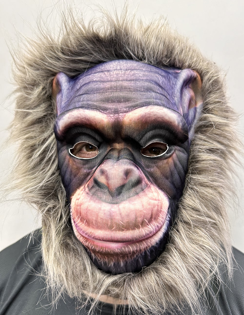 Gri Renk Saçlı Yaşlı Orangutan Maskesi Maymun Maskesi Mega Peluş 15 No (Lisinya)