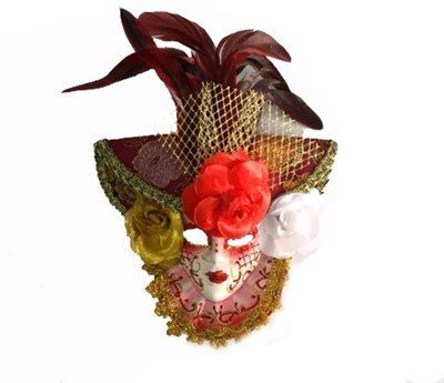 Güllü Dekoratif Seramik Maske Kırmızı Renk (Lisinya)