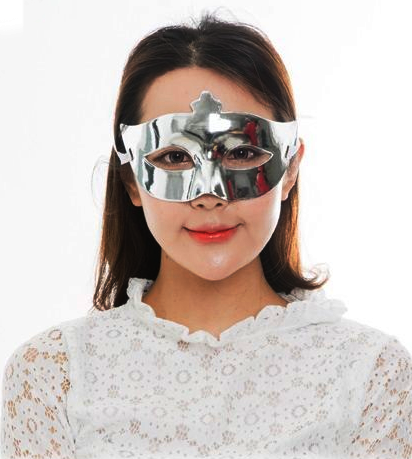 Gümüş Renk Kostüm Partisi Ekstra Parlak Balo Maskesi 15x10 cm (Lisinya)