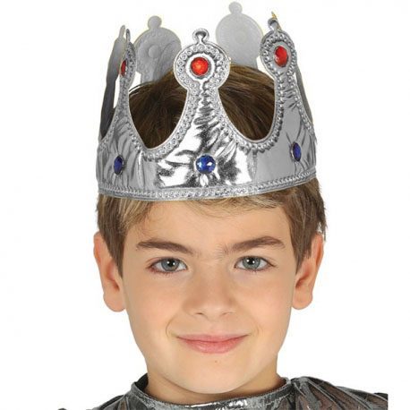 Gümüş Renk Kumaş Malzemeden İmal Çocuk Kral Tacı 57 cm (Lisinya)
