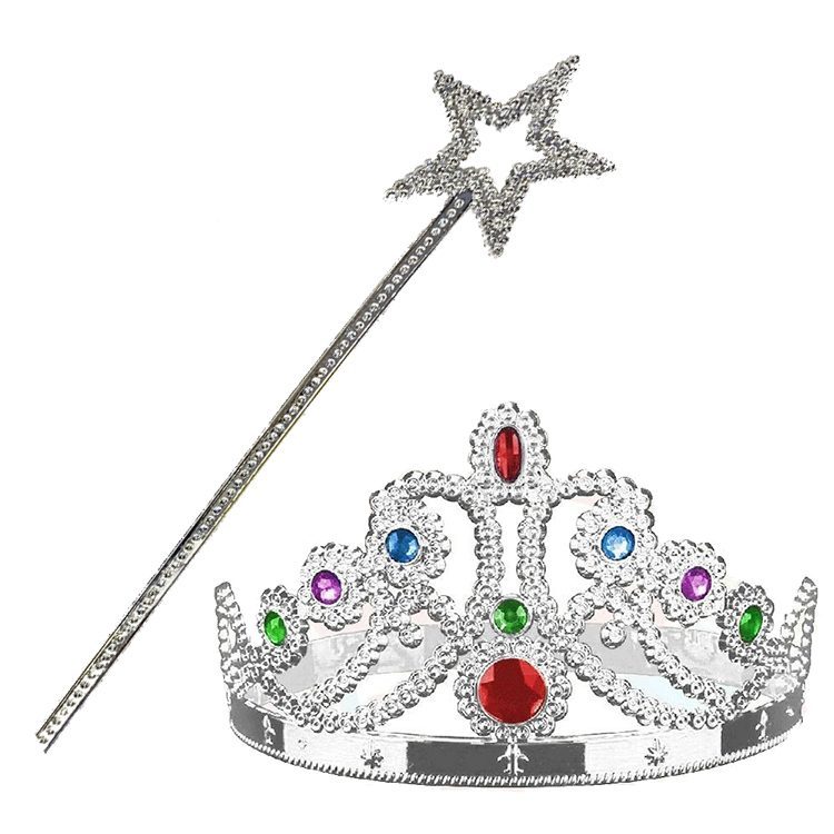Gümüş Renk Metalize Prenses Tacı ve Metalize Prenses Yıldız Asası  (Lisinya)