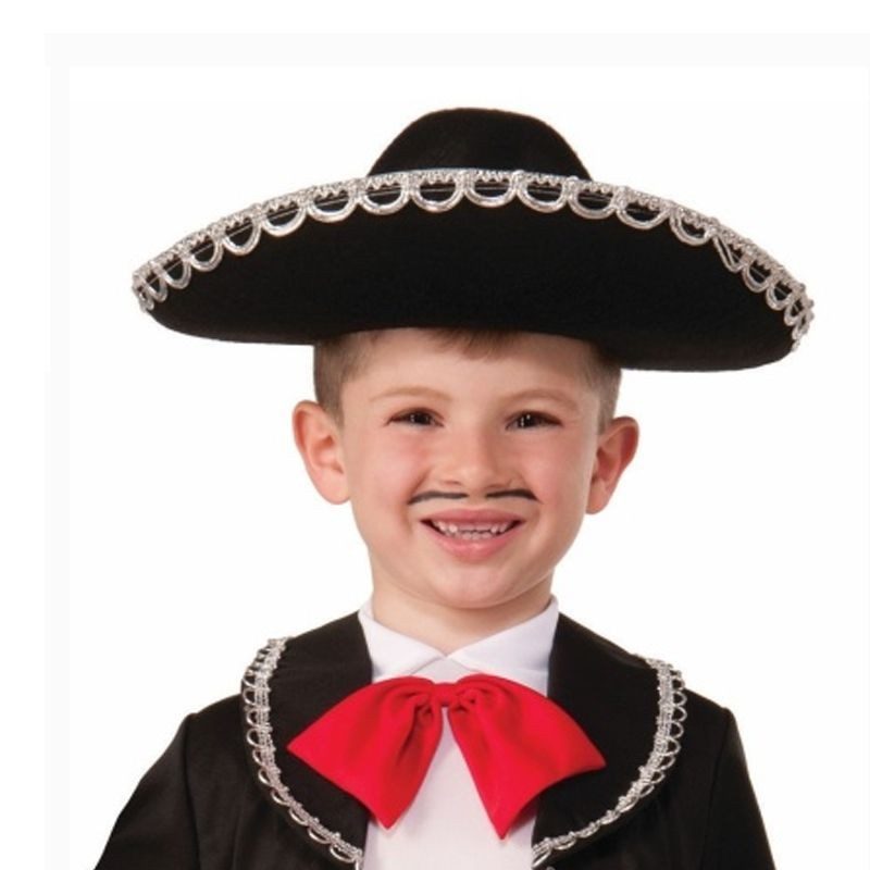 Gümüş Renk Şeritli Meksika Mariachi Latin Şapkası 55 cm Çocuk (Lisinya)