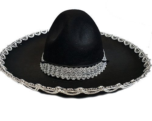 Gümüş Renk Şeritli Meksika Mariachi Latin Şapkası 55 cm Çocuk (Lisinya)
