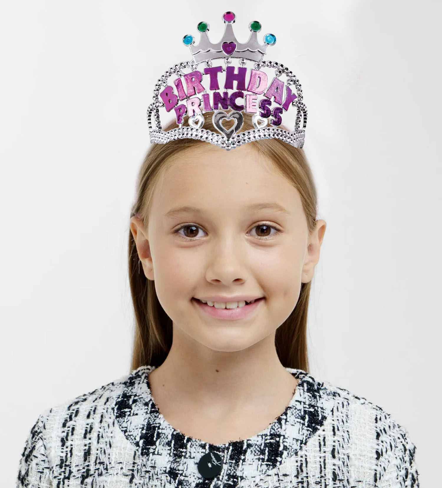 Gümüş Renk Taç Üzeri Pembe Birthday Prenses Yazılı Çocuk Parti Tacı 11X12 cm (Lisinya)