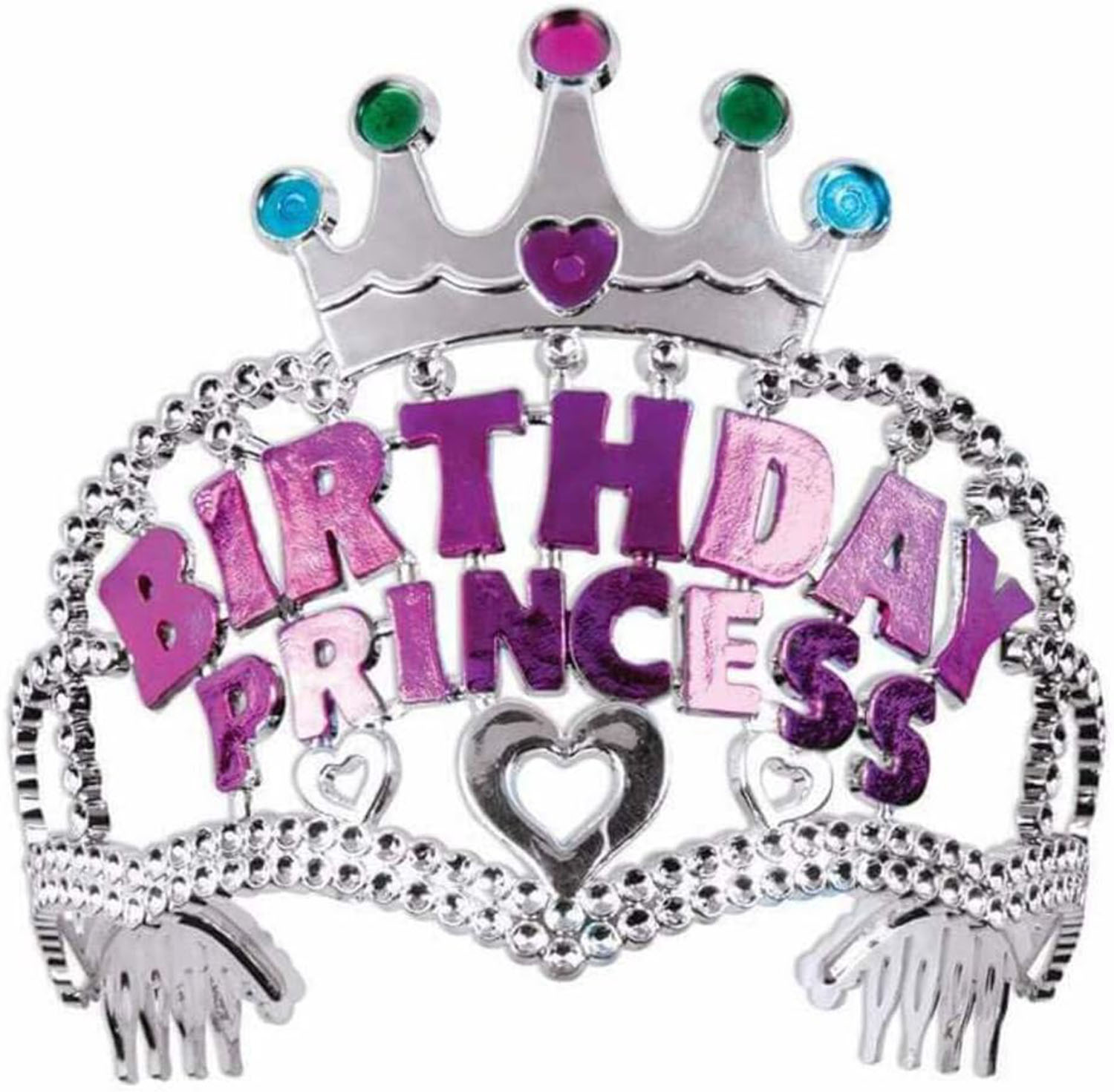 Gümüş Renk Taç Üzeri Pembe Birthday Prenses Yazılı Çocuk Parti Tacı 11X12 cm (Lisinya)