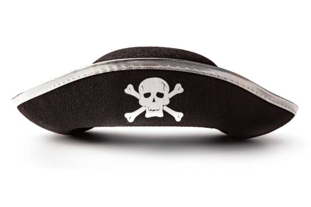 Gümüş Şeritli Siyah Renk Yayvan Denizci Korsan Şapkası Yetişkin 32x24 cm (Lisinya)