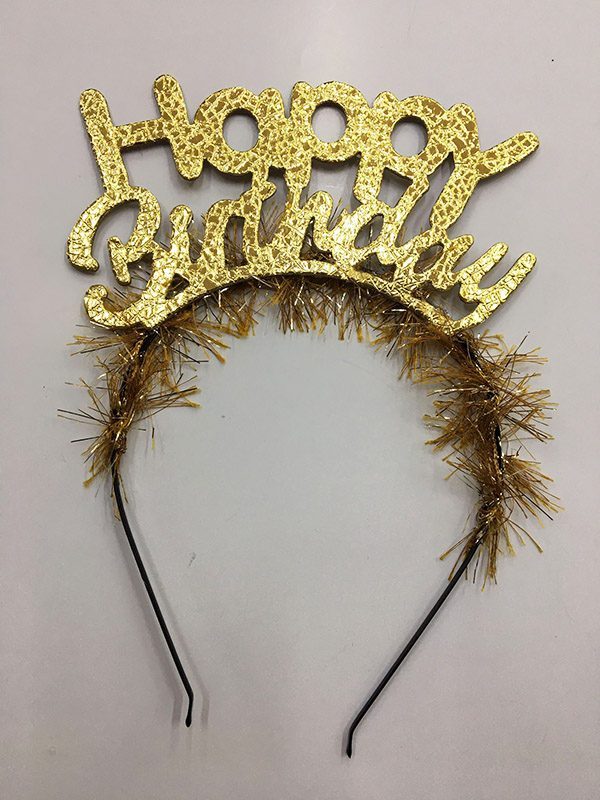 Happy Birthday İtalik Yazılı Altın Renk Metal Doğum Günü Tacı (Lisinya)